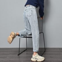 Cotton Straight Jeans Woman Elasticity High Waist Jeans woman plus size mom jeans blue New Loose harem pants hot sale