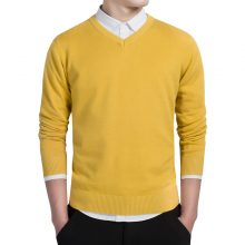 V-neck Knitted Sweaters 2018 Autumn Fashion Casual Men Sweaters Pullover Slim Fit Cotton Solid Men Pullover Plus Size M-3XL