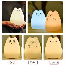 Silicone Touch Sensor LED Night Light For Children Baby Kids 7 Colors 2 modes Cat LED USB LED Night Lamp